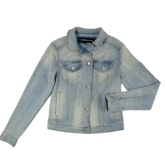 Express Light Wash Jean Jacket XS Classic Denim Jacket Fitted Extra Small XS - Picture 9 of 9